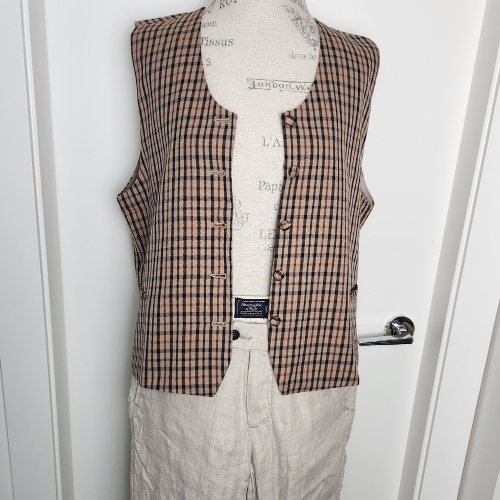 Checkered Tan Suit Vest